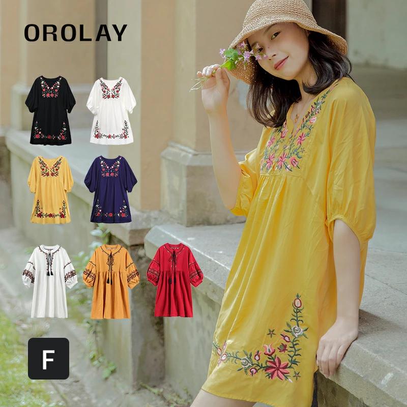 チュニック ワンピース リゾートワンピース レディース ボヘミアン 刺繍 体型カバー 夏 部屋着 日常服(4)