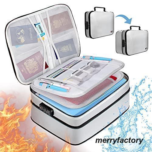 耐火耐火ケース 耐火金庫 書類ケース 集金袋 手提げ金庫 貴重品入れ 大容量 10CM高さ調節可能 鍵付き 金庫 耐火 収納ボックス 3層式 バッグ 鞄　手提げ(4.0)