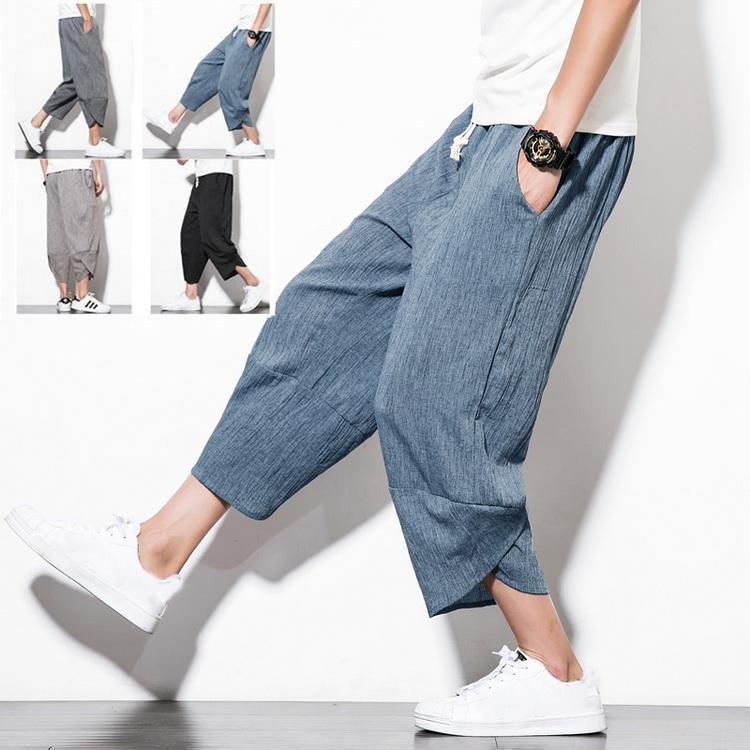 クロップドパンツ イエロージーパンツ メンズ リネン パンツ 涼しいパンツ ワイドパンツ 9分 ゆったり サマーズボン 夏