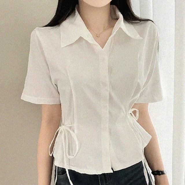 ベリータイサイドリボンスナップ半袖シャツ（3color） シャツ レディース｜韓国 peelrang｜コーディブック