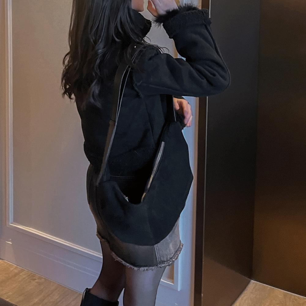 ハンドルスエードジッパーショルダーバッグクロスバッグベルトストラップマンドウビッグホーボーバッグトートバッグ日常ベーシックバッグ ショルダーバッグ レディース｜韓国 wannabemuse｜コーディブック