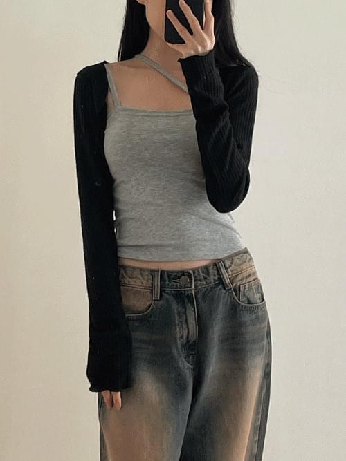 ホワイト/FREE 殺アンタテム ガーディアン リブ カバー ニット ボレロ カーディガンT 長袖 Tシャツ レディース｜韓国 VANHECER｜コーディブック