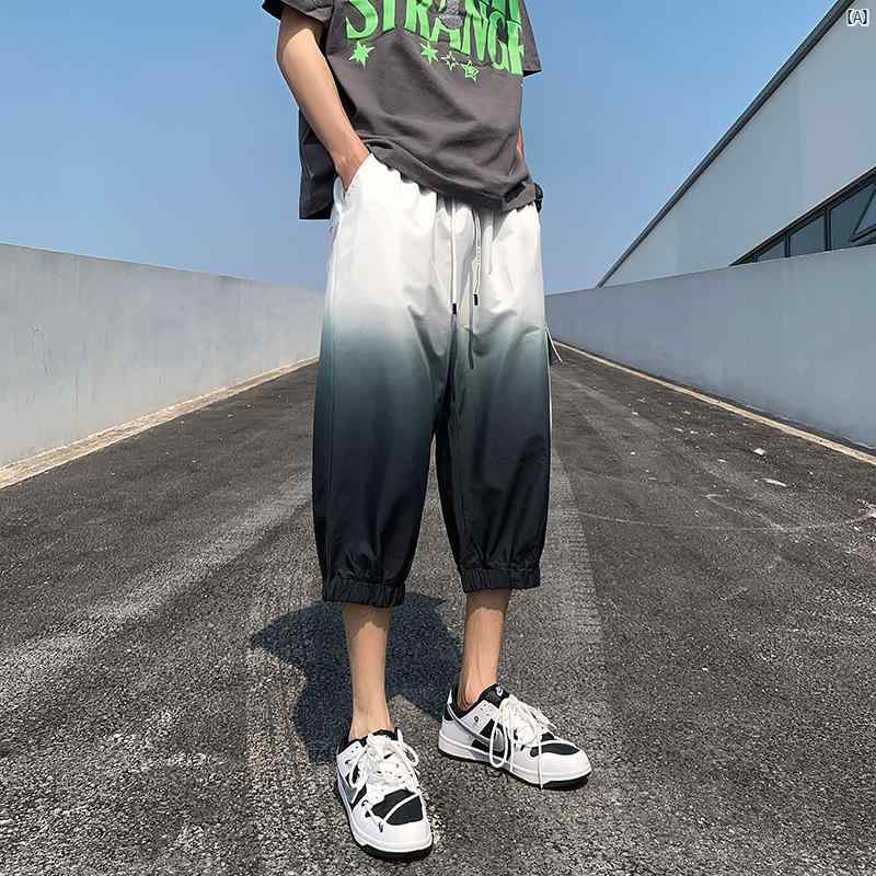 メンズ ファッション オシャレ 海外風 パンツ メンズ 夏 冷感 速乾 グラデーション ショーツ 高級 中高 生 クロップドパンツ