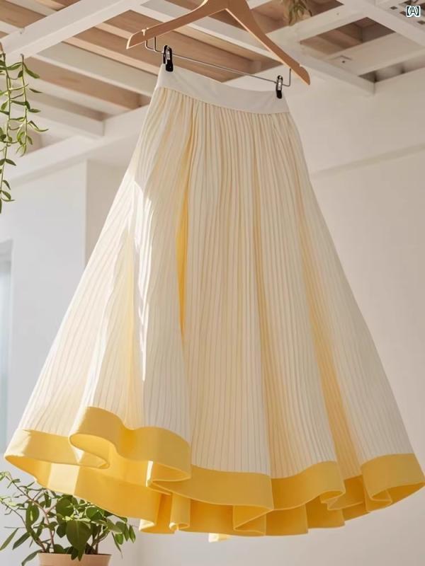 高級 イエローストライプ スカート レディース 2025 夏 キッズ 子供 ハイウエスト スリム Aラインイン アンブレラ