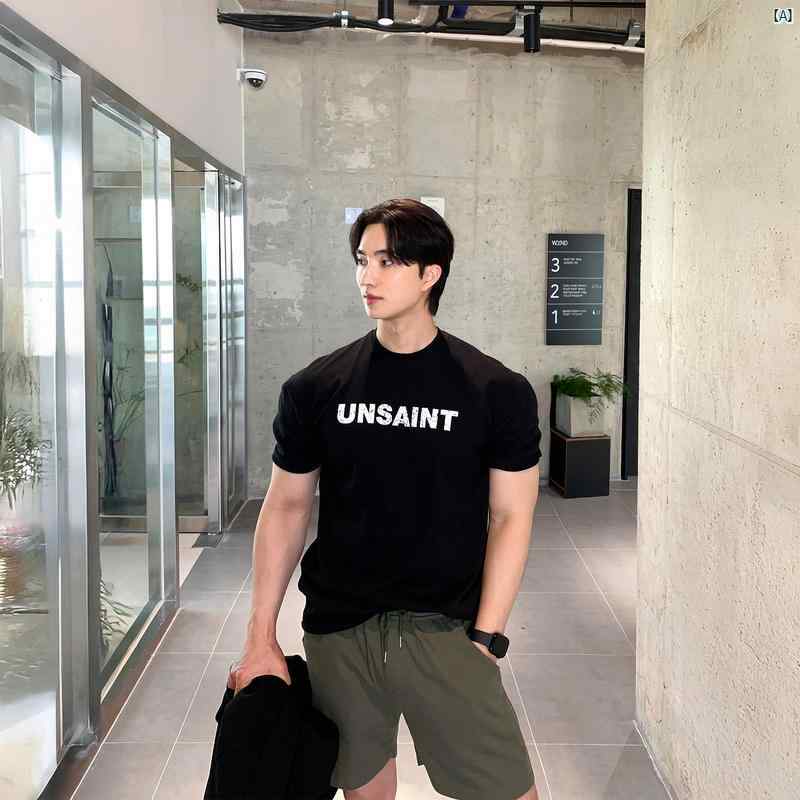 Rakuten - メンズ　ファッション　韓国ファッション　オシャレ　コーデ アメリカン レター プリント ラウンドネック 半袖 Tシャツ メンズ 夏用 ヘビーウェイト カジュアル 快適 トップス