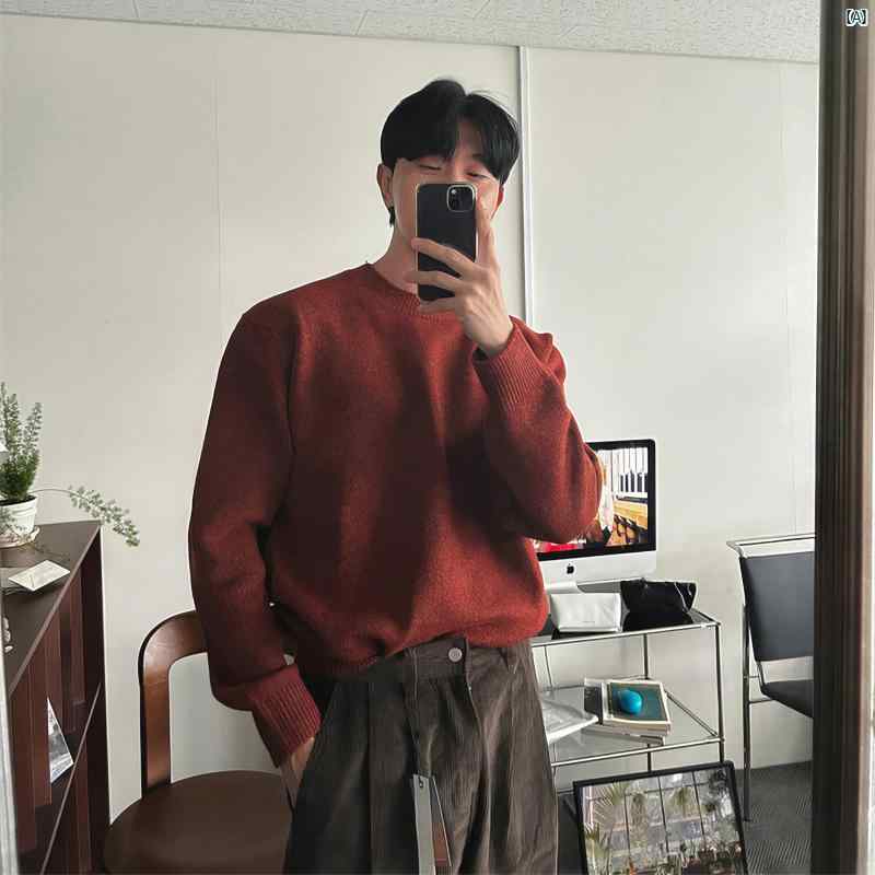 メンズ　ファッション　韓国ファッション　オシャレ　コーデ 十二支 レッド 丸首 長袖 ニット セーター..