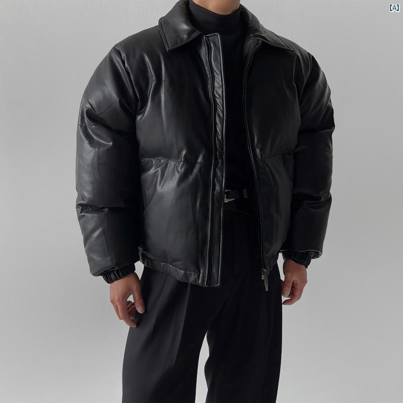 メンズ ファッション 韓国ファッション オシャレ コーデ 冬用 厚手 PU レザージャケット メンズ アメリカン レトロ ハイエンド ショート 丈 コットンジャケット 暖かい バイクウェア