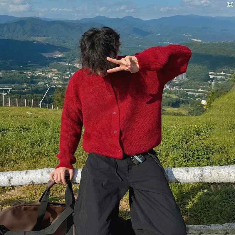 メンズ ファッション 韓国ファッション オシャレ コーデ 干支お祝い 小柄 襟 ニットカーディガン ジャケット メンズ 秋 新 韓国 カジュアル セーター