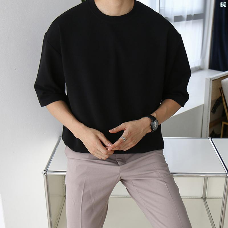 メンズ　ファッション　韓国ファッション　オシャレ　コーデ 夏 メンズ ラウンドネック 半袖 Tシャツ 韓国 無地 コットン インナーシャツ