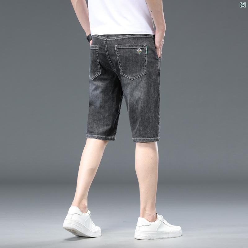 メンズ　ファッション　コーデ 夏用 薄手 デニムショートパンツ メンズ 快適 アイス オキシジェン カジュアル ミドル丈 パンツ たり ストレート 五分丈 式 ズボン(4.0)