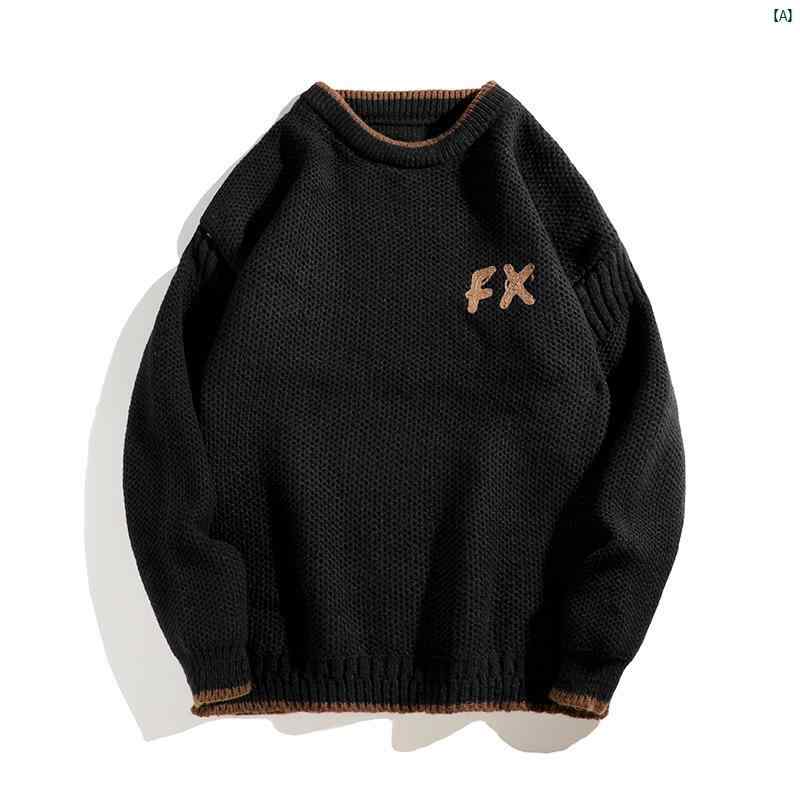 メンズ ファッション コーデ 秋冬 レトロ ルーズ ニット セーター メンズ ラウンドネック カジュアル