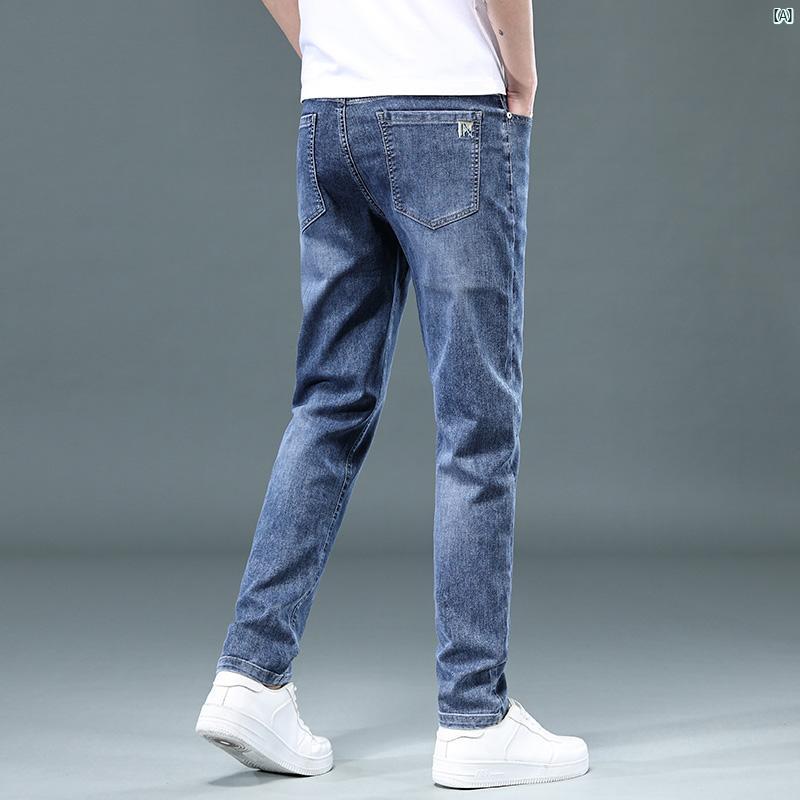 メンズ ファッション コーデ 夏 薄手 ジーンズ メンズ 韓国 スリムフィット ストレッチ クロップド パンツ カジュアル 長ズボン