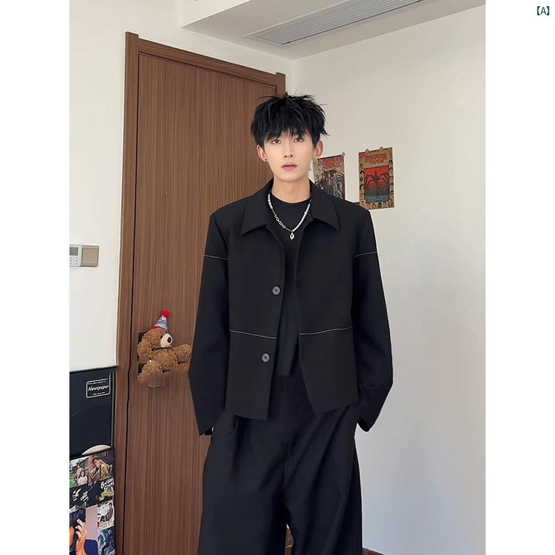 メンズ ファッション コーデ アメリカン ショルダーパッド ジャケット メンズスーツ 春 ブラック カジュアル スーツ オールド マネー ハイエンド トップ