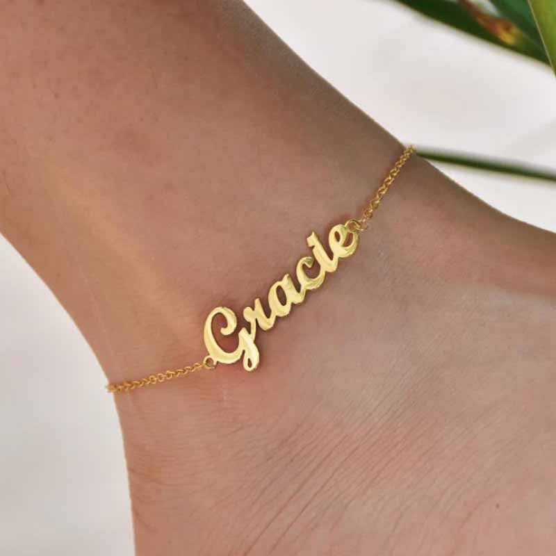 アンクレット ステンレス ゴールド ボート ネーム 名前 レディース カスタマイズ 14K パーソナライズ ..