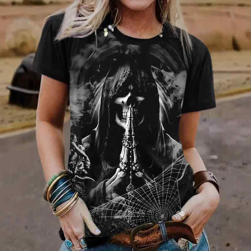 Tシャツ 男女兼用 メンズ レディース スカル ドクロ 3Dプリント クルーネック 半袖 ヒップホップ ストリート 原宿 Y2Kファッション セクシー ピンク 春夏