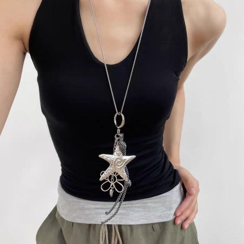 ネックレス レディース チタン鋼 星 花 ロングネックレス オリジナルデザイン Y2Kファッション ギャル ..