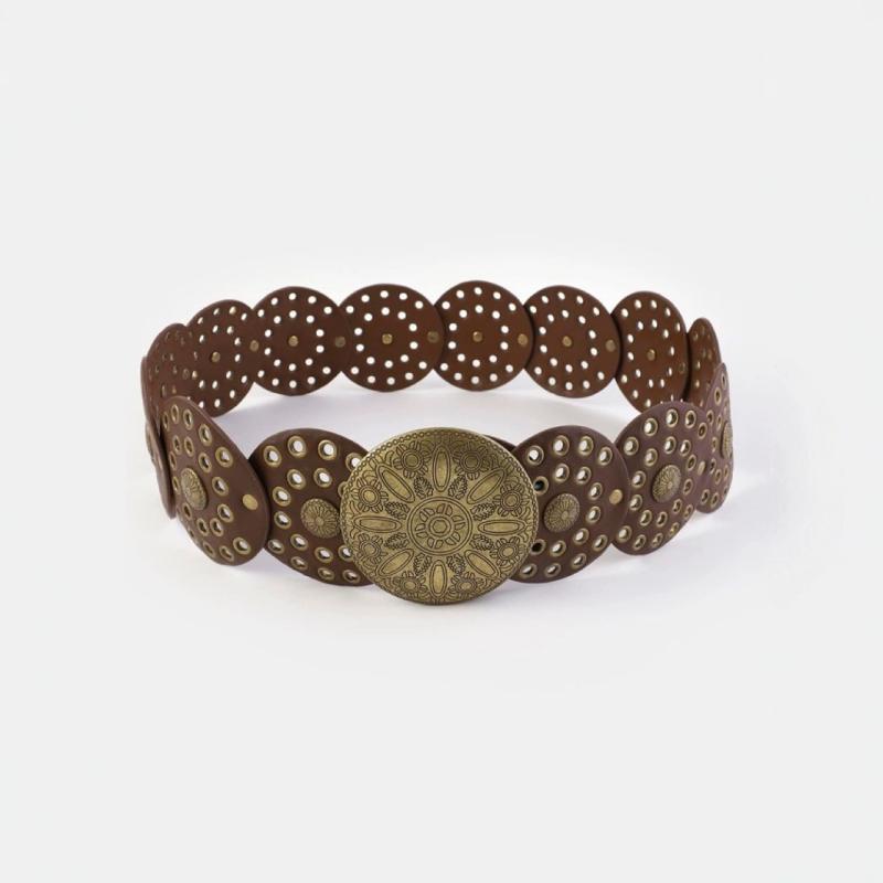 ベルト レトロ デニム ウェスタン レディース 女性用 個性的 メタル パッチワーク 透かし ハトメ Y2K レザー 革 ベルト