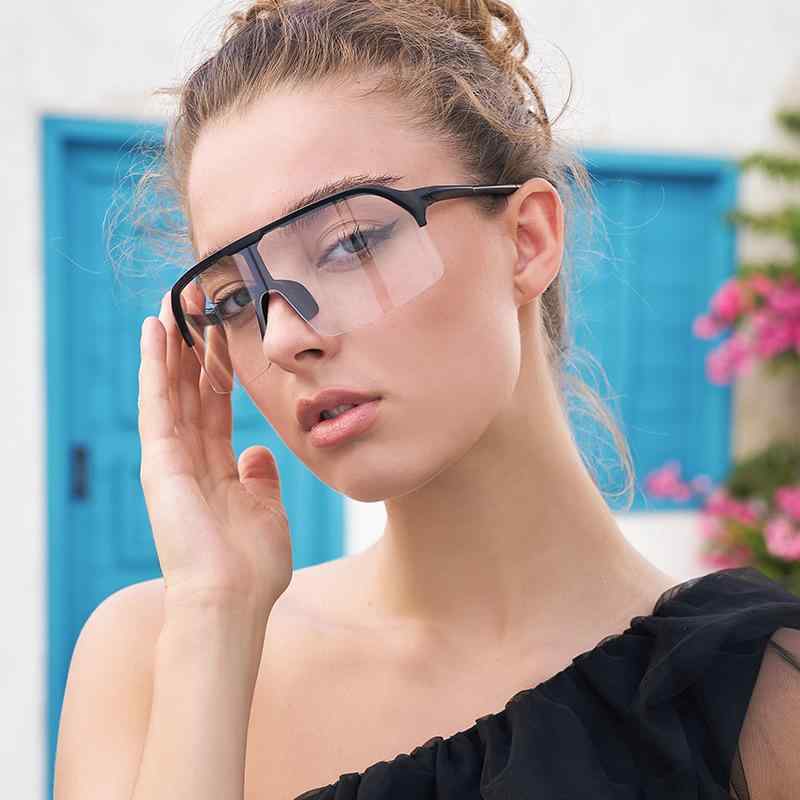 サングラス レディース メンズ Y2K 一体型 ハーフリム ビッグフレーム 防風 UV400 スポーツ アウトドア..