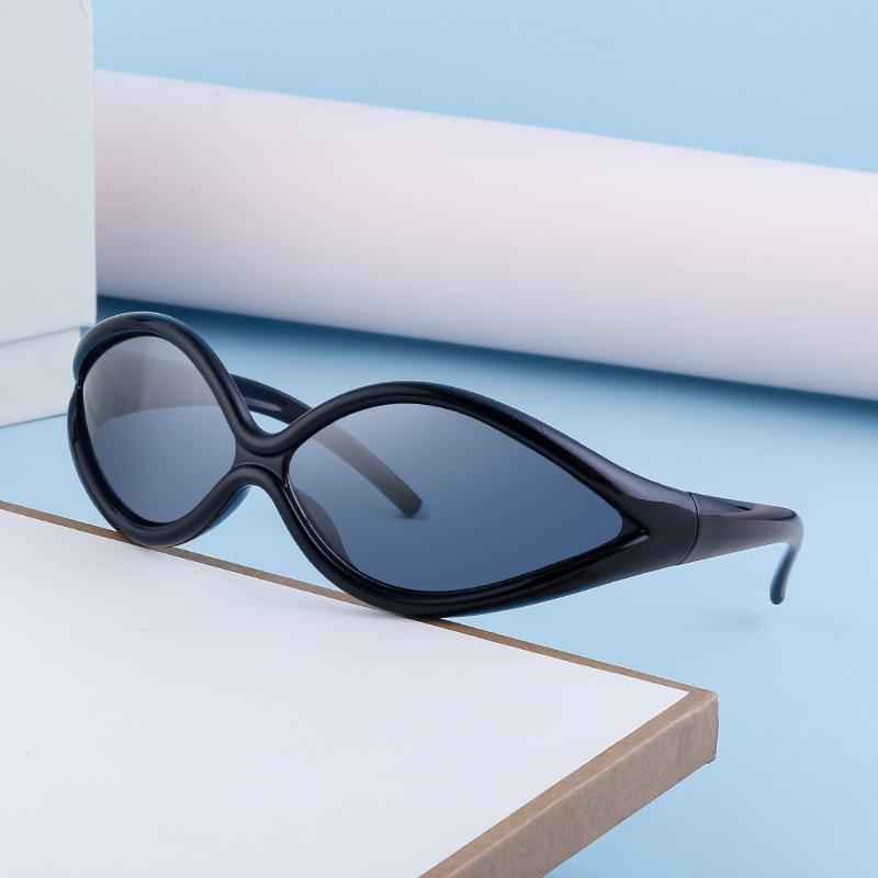 サングラス レディース 欧米スタイル Y2Kファッション ミレニアム 防風 スポーツ サイクリング 変形 個性的 UVカット アイウェア ブラック PC素材