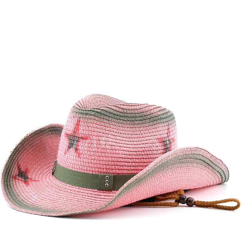 麦わら帽子 レディース ピンク Y2Kスタイル ウエスタン風 つば広 UVカット 日よけ ビーチ リゾート 春夏 旅行 女性用 日焼け対策 通気性 軽量