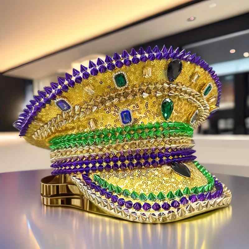 将校帽 マリンキャップ レディース 女性用 ラインストーン付き UVカット 日よけ 紫外線対策 つば広 Y2K..