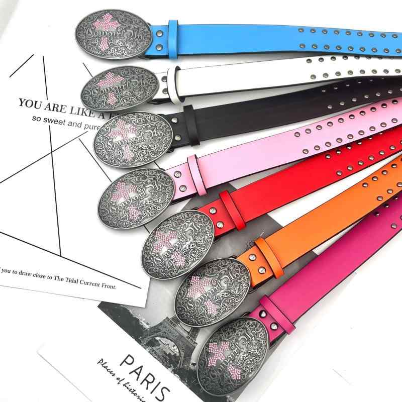 ベルト レトロ ミレニアム Y2K レディース 女性用 亜鉛合金 十字架 組み合わせ模様 バックル 装飾 ベル..