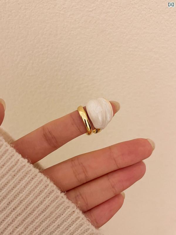 Y2K ファッション 2000 メイラード チョコレート カラー メタル エナメル ダブル リング かわいい 唇 二重層 ハイエンド