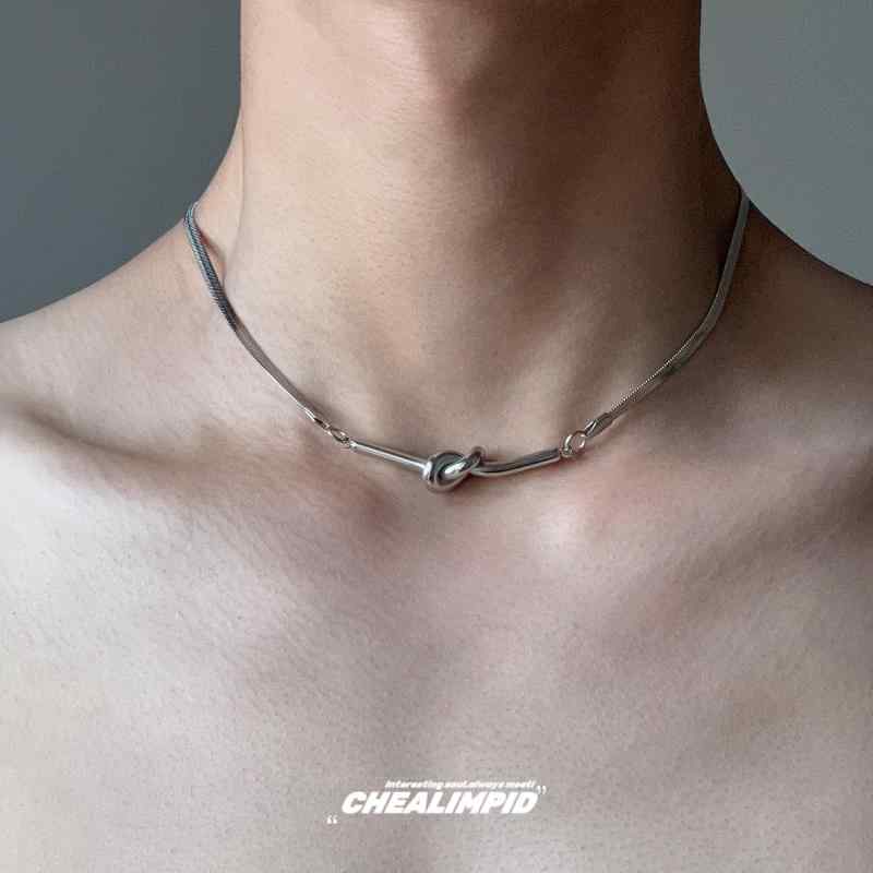 Y2K ファッション　2000代 CHEALIMPID シンプル ツイスト お しろ スネーク ボーン チェーン ネックレス チタン スチール 色褪せ くい ストリート ヒップ ホップ メンズレディース