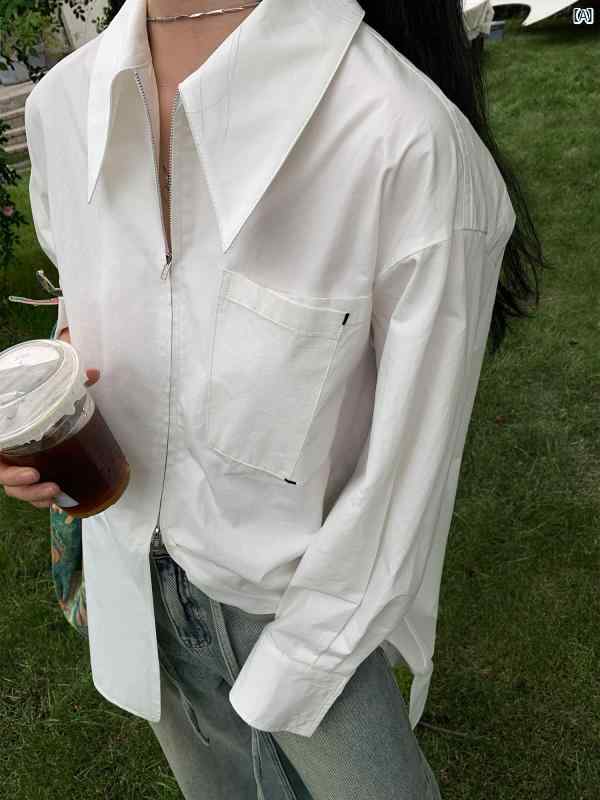 Rakuten - レディース　Y2K アーバンファッション　海外ファッション　レディース　おしゃれ Luobian GAO グッズ ピマ コットン レディース ジッパー シャツ 夏 トップス