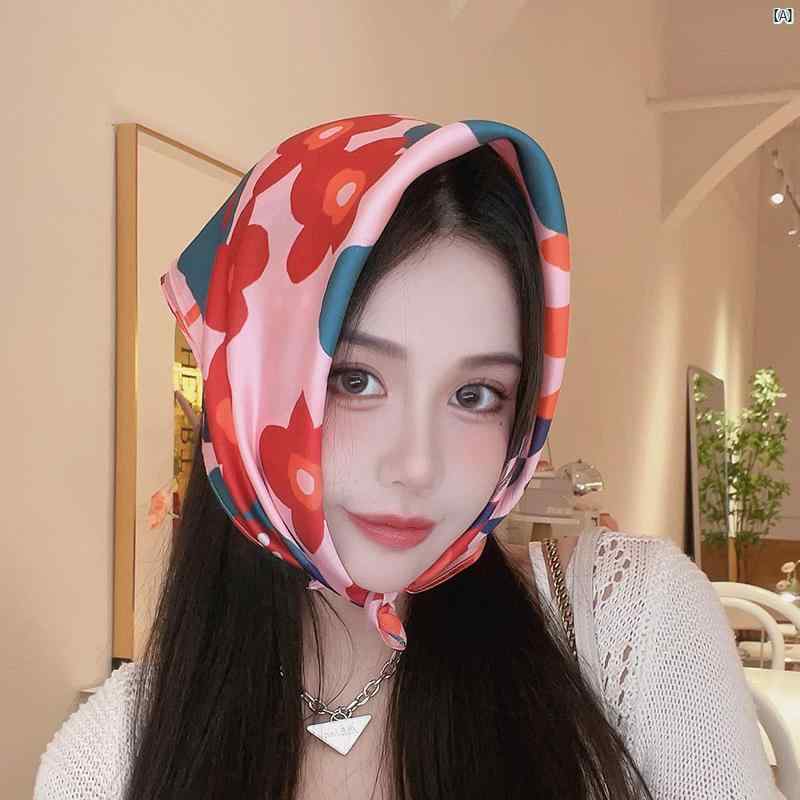 レディース ファッション 小物 スカーフ 柄 かわいい Y2K 平成 ワンポイント フレンチ ピンク サマー スカーフ 小柄 正方形 ヘッド バンド ベルト 装飾的 バインディング 韓国 ガールズ