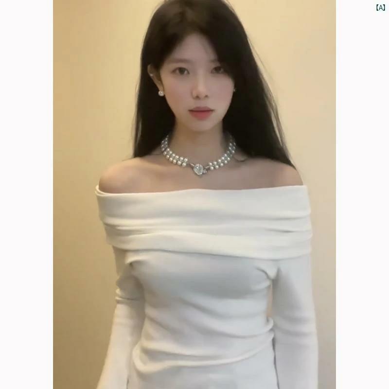 レディース Y2K アーバンファッション 海外ファッション レディース おしゃれ レッド セーター ワンショルダートップ 春秋 オフショルダー ニット ボトム シャツ 付き レディース 初春服装