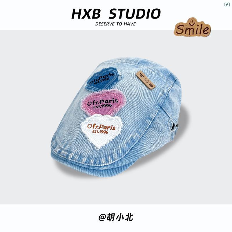ハット　帽子　かわいい　オシャレ　Y2K レトロ 愛 パッチ デニム フォワード ハット ファッション カ..