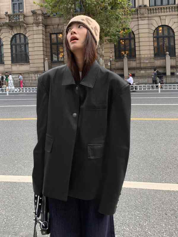 レディース Y2K アーバンファッション 海外ファッション レディース おしゃれ 羅 ビアン 37℃ 下ります PU ウォレット ダウン スーツ ジャケット レザージャケット スリミング 秋冬 コットン トップ