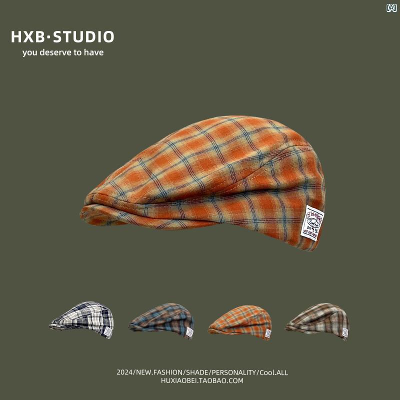 ハット　帽子　かわいい　オシャレ　Y2K レトロ チェック柄 サイド マーク フォワード ハット 春夏 薄..