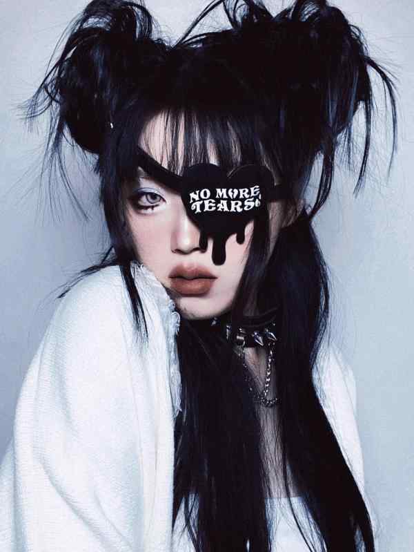 アクセサリー アイマスク 眼帯 Y2K ゴシック パンク 刺繍 レザー ピンバックル ハート ブラック ホワイ..