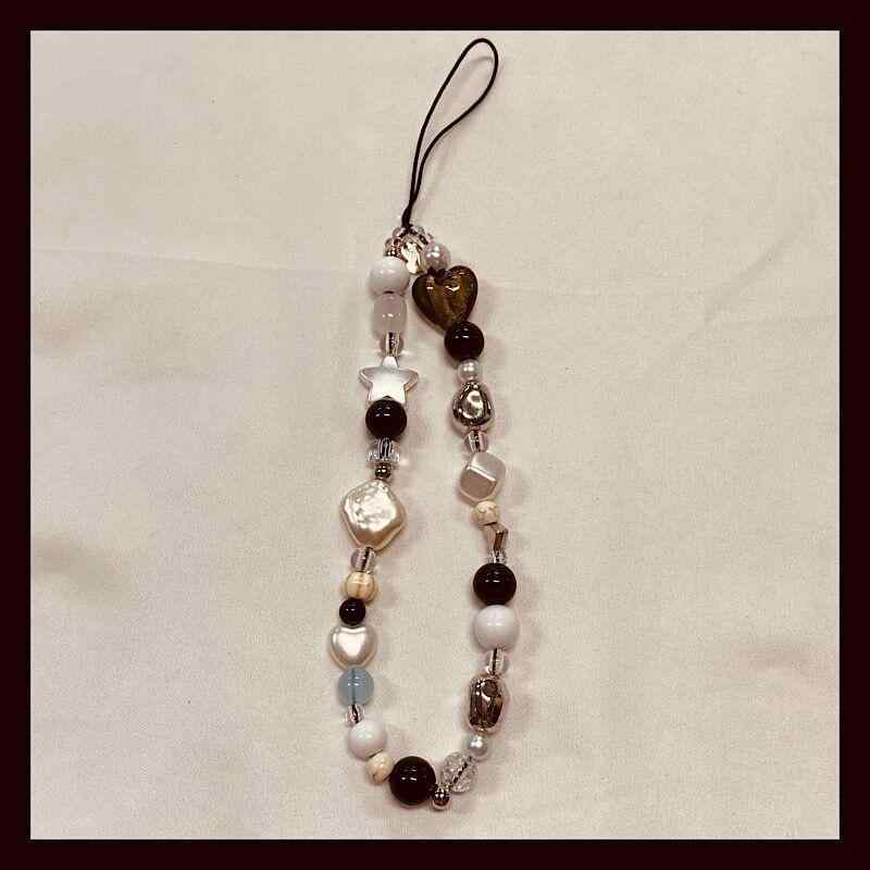 乐天商城 - スマホ ストラップ 自家製 クール 携帯 チェーン diy ビーズ カメラ ペンダント 手首 ロープ ブラック y2k