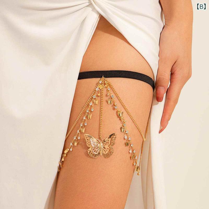 レディース 蝶 バタフライ アクセサリー ジュエリー セクシー 太もも ガーターリング チェーン y2k ゴ..