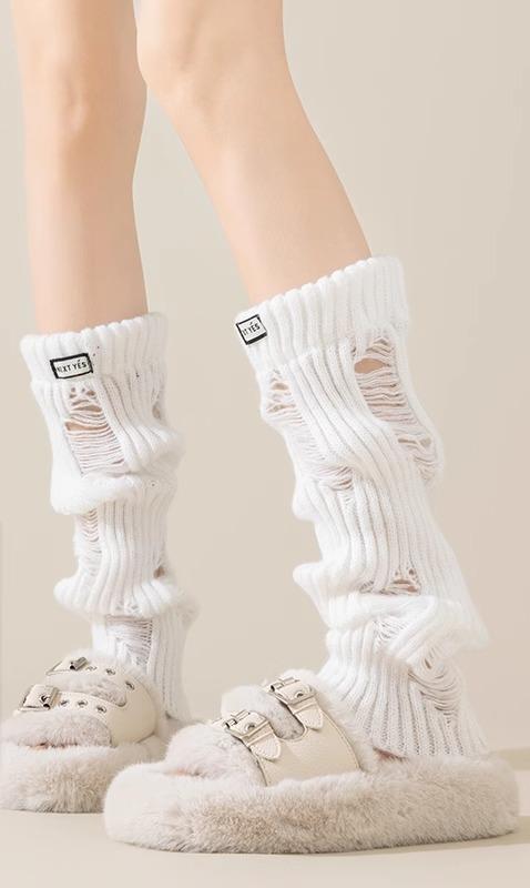 レッグカバー ソックス レディース パイルソックス Y2K サブカルチャー JK ロング 春秋 ホワイト ブラック ブラウン