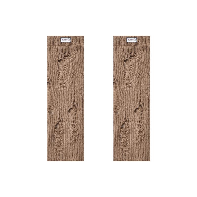 レッグカバー レディース ソックス 秋冬 Y2K サブカル レッグウォーマー パイルソックス ニットソックス ダメージ加工 保温 暖かい ミドル丈 ホワイト カーキ グレー