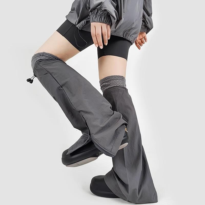 レッグカバー レディース ソックス ドローストリング y2k ミレニアルガール フレア ワイドレッグ レッグウォーマー グレー