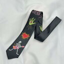 ネクタイ 男女兼用 刺? ブラック 個性 ゴシック アクセサリー クール JK 制服風 レトロ パンク ファッション Y2K 手のひら ハート 目 カートゥーン柄 ポリエステル アロー型 大人 トレンド イベント