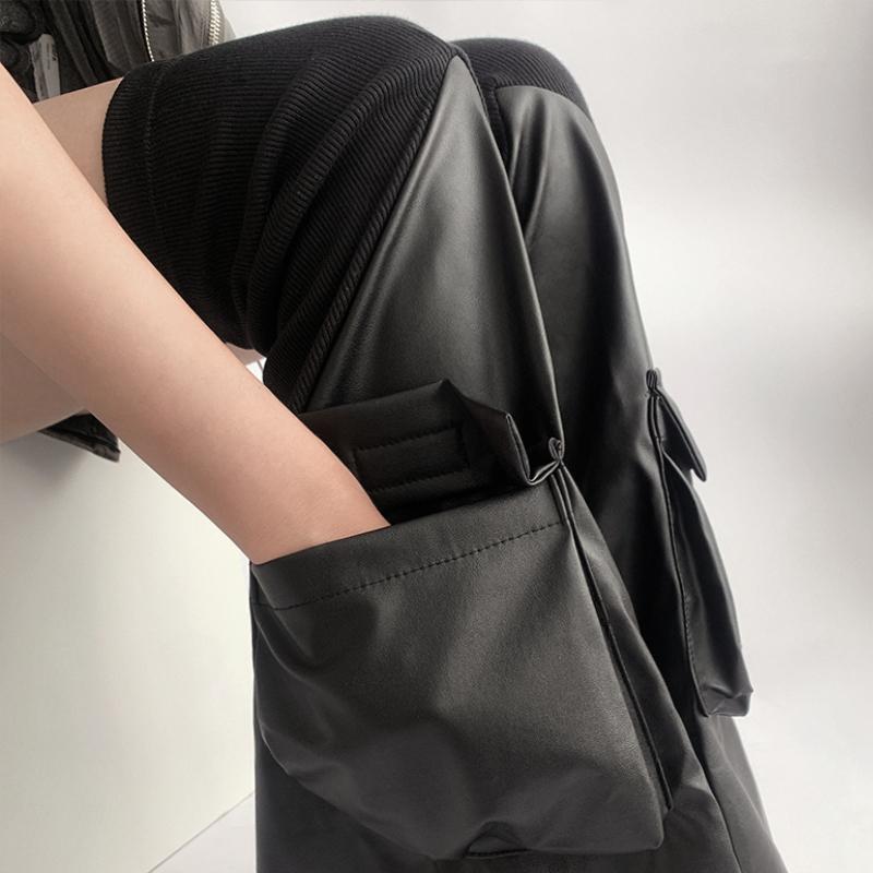 レッグカバー レディース Y2K サブカル パンク ロック レッグウォーマー フレアソックス レザー 膝上 ロング丈 ブラック グレー