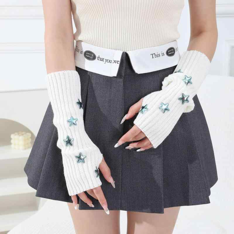 アームカバー おしゃれ レディース 手袋 オープンフィンガー Y2K スリーブ ニット サブカルチャー 秋冬 ホワイト ブラック グレー