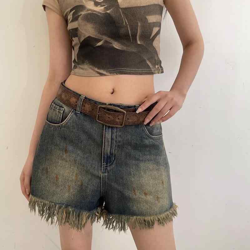 ベルト レディース レトロ ヴィンテージ風 型押し PUレザー 太ベルト エスニック柄 高級感 Y2Kファッション ブラウン カジュアルスタイル デイリーユース