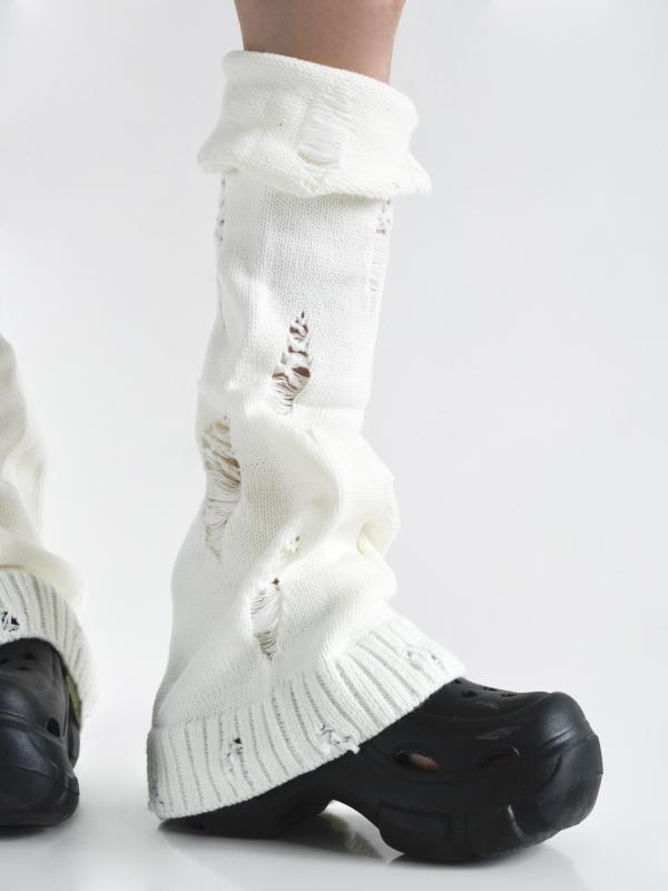 レッグカバー レディース ソックス 秋冬 y2k 折り返し パイルソックス フレア カーフ ニット ホワイト グレー ブラック