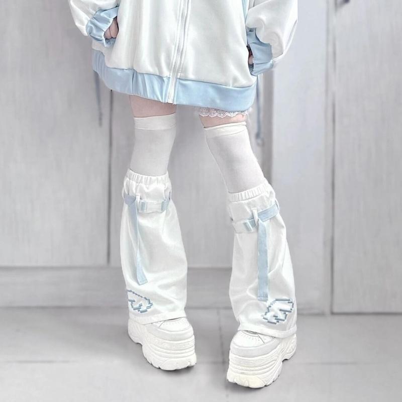 レッグカバー レッグウォーマー レディース サブカルチャー y2k パイルソックス かわいい ソフト 水色 ホワイト ブラック