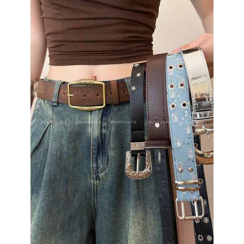 ベルト レディース 本革 コーヒーブラウン 細め ピンバックル シンプル アメリカンレトロ Y2K 民族風 ..