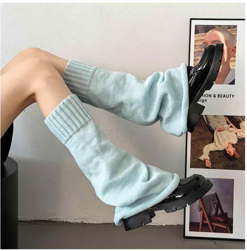 レッグカバー レディース ソックス Y2K サブカル レッグウォーマー パイルソックス ニットソックス ワイドフレア ミドル丈 ブルー ピンク ホワイト
