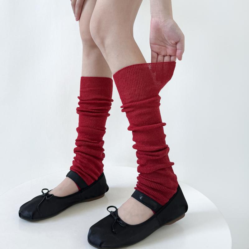 レッグカバー レディース ソックス Y2K サブカル レッグウォーマー パイルソックス ニットソックス シースルー コットン ロング丈 レッド グレー ブラック