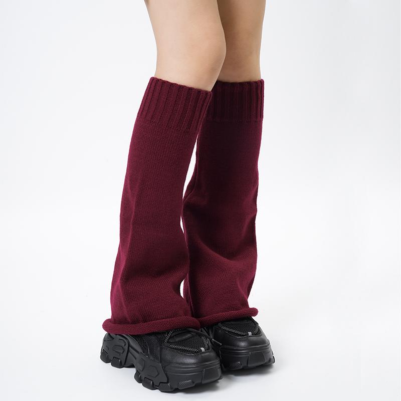 レッグカバー レディース ソックス 春秋 Y2K サブカル かわいい レッグウォーマー ニットソックス ミドル丈 ブラック ホワイト ワインレッド